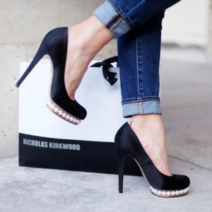 Nicholas Kirkwood Black Pearl Satin Pumps sz7 NIB
